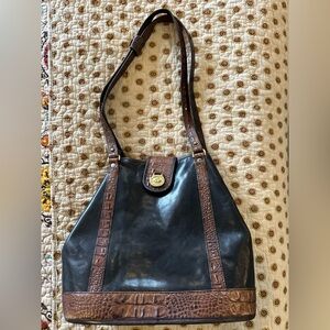 Vintage Brahmin Black Leather Bag with Brown Croc Trim